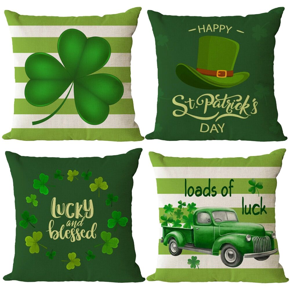 7577 St Patricks Day Throw Pillow Covers 16x16 Set of 4 Green Plaid